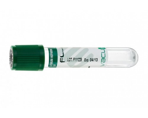 Пробірка вакуумна Vacumed 13х75 мм. стерильна Li-гепарин 2 мл. зелена 100 шт. упак.