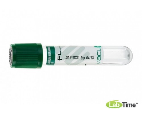 Пробирка вакуумная Vacumed 13х100 мм. стерильная Li-гепарин 6 мл. зеленая 100 шт. упак.